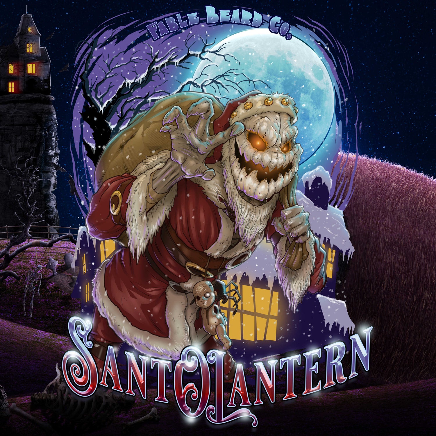 Sant-O-Lantern - Christmas Pine, Cold Winter Night, Sneaky Pomegranate, & Spooky Holiday Wreath