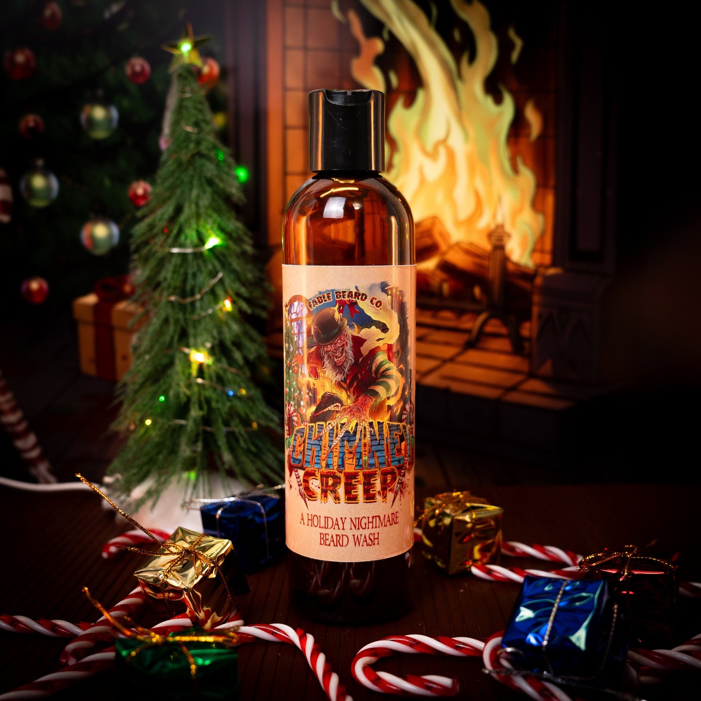 Chimney Creep - Beard Wash - Smoldering Fireplace, Christmas Trees, Twisted Candy Cane