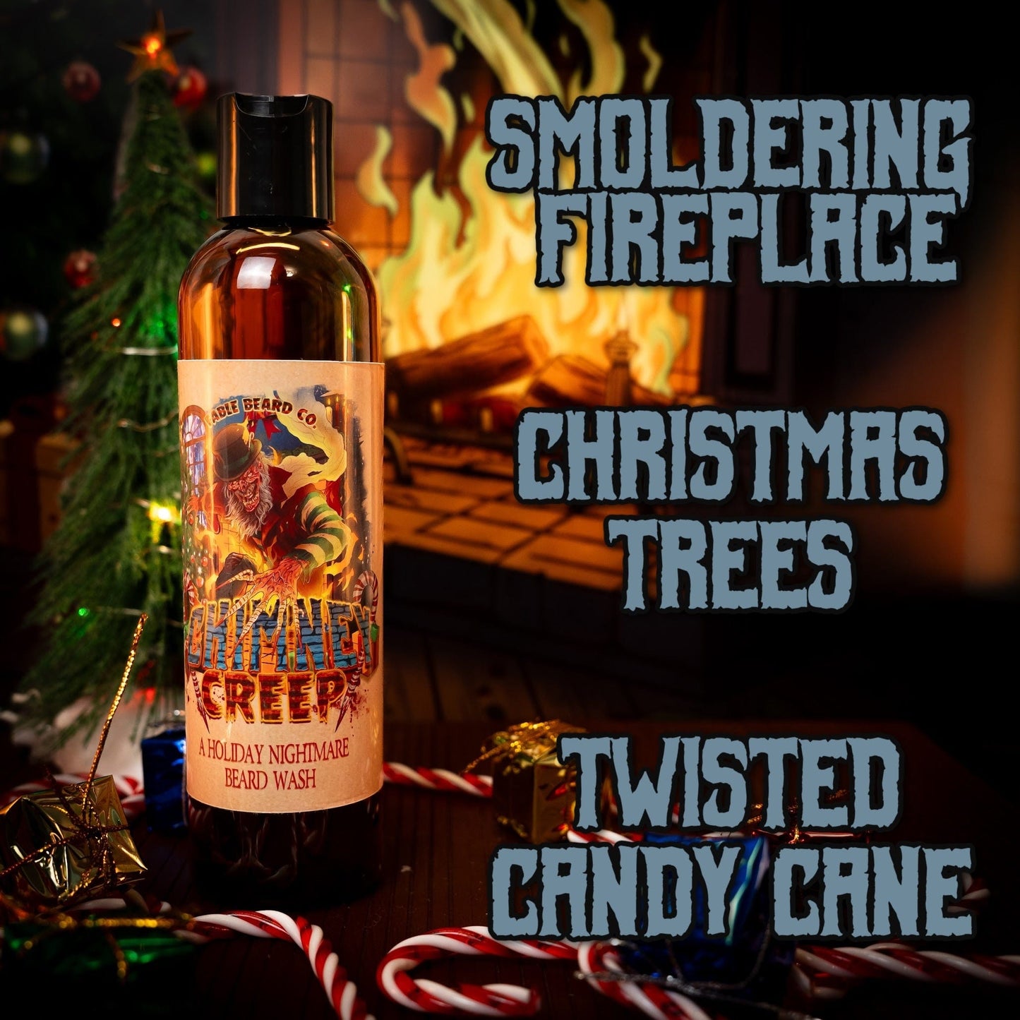 Chimney Creep - Beard Wash - Smoldering Fireplace, Christmas Trees, Twisted Candy Cane