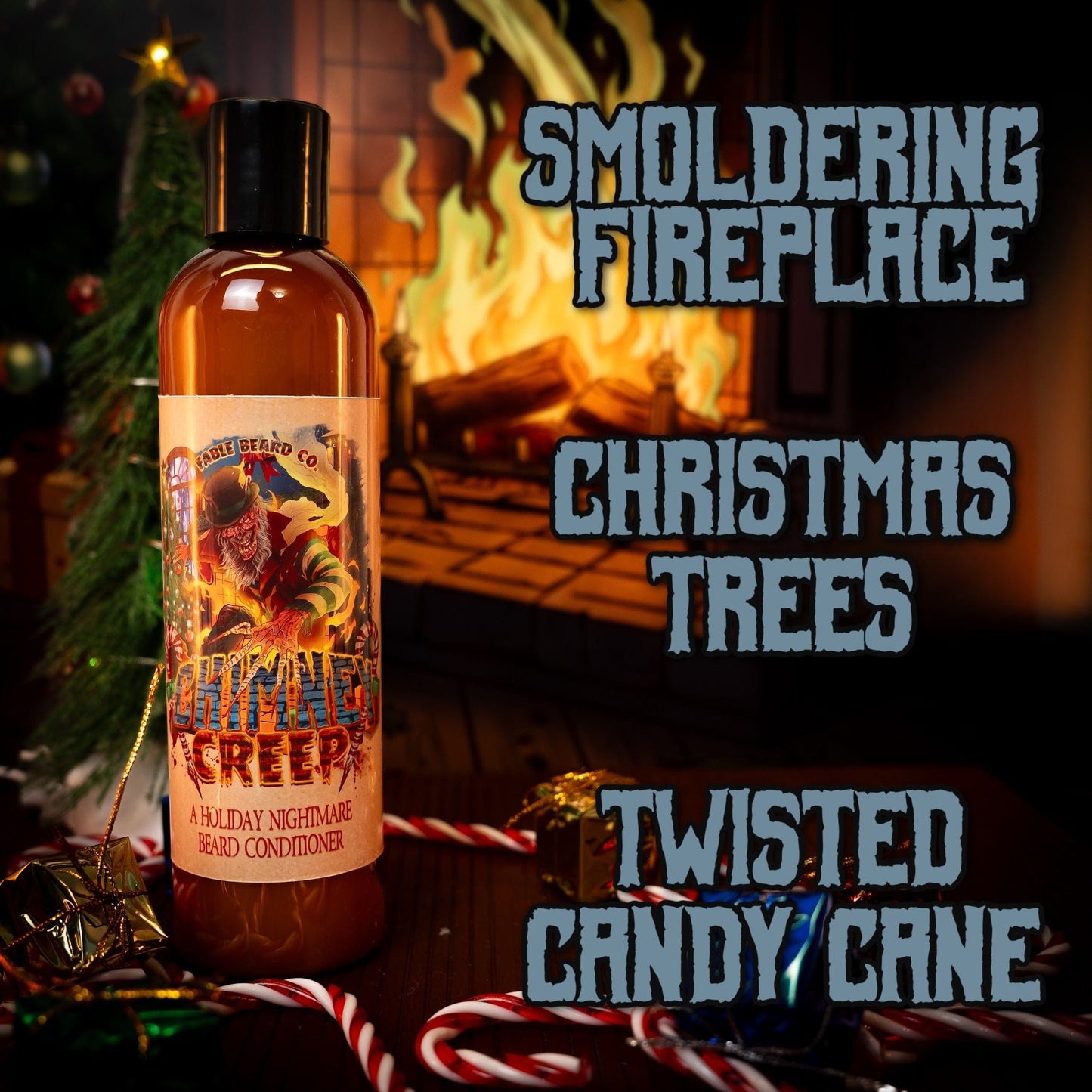 Chimney Creep - Beard Conditioner - Smoldering Fireplace, Christmas Trees, Twisted Candy Cane