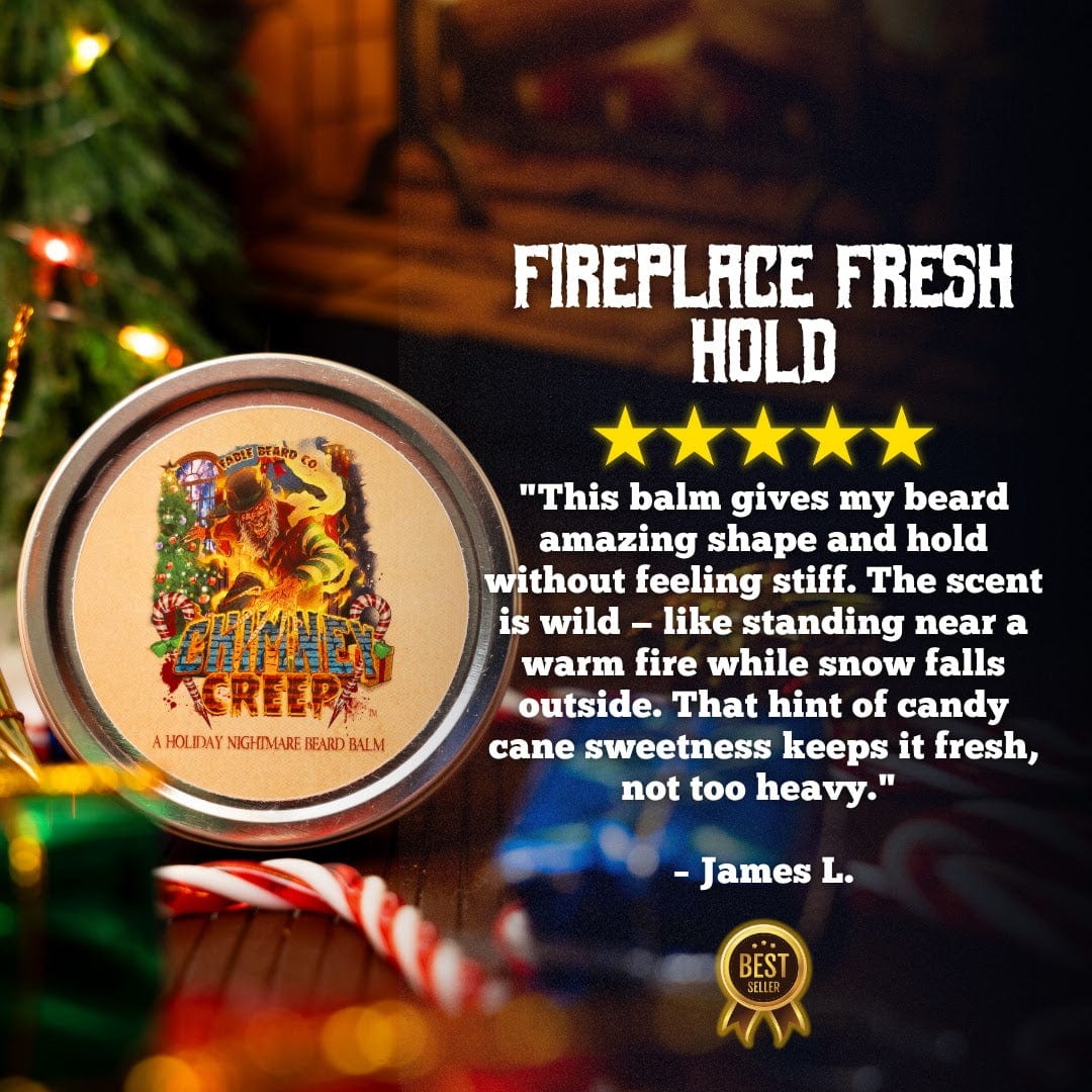 Chimney Creep - Beard Balm - Smoldering Fireplace, Christmas Trees, Twisted Candy Cane