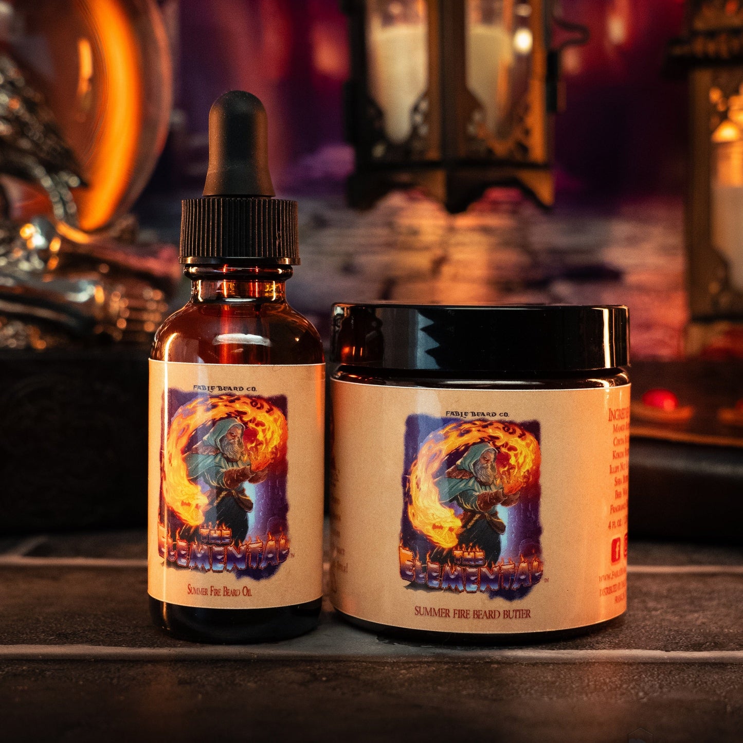 The Elemental - Beard Oil & Butter Kit - Fire Brewed Tea, Stewed Peaches, and Hibiscus Dust