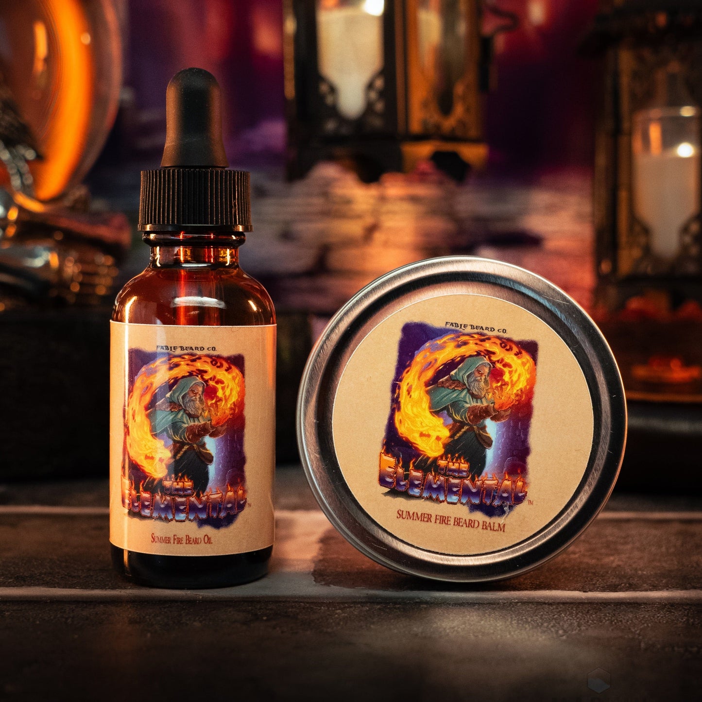 The Elemental - Beard Oil & Balm Kit - Fire Brewed Tea, Stewed Peaches, and Hibiscus Dust
