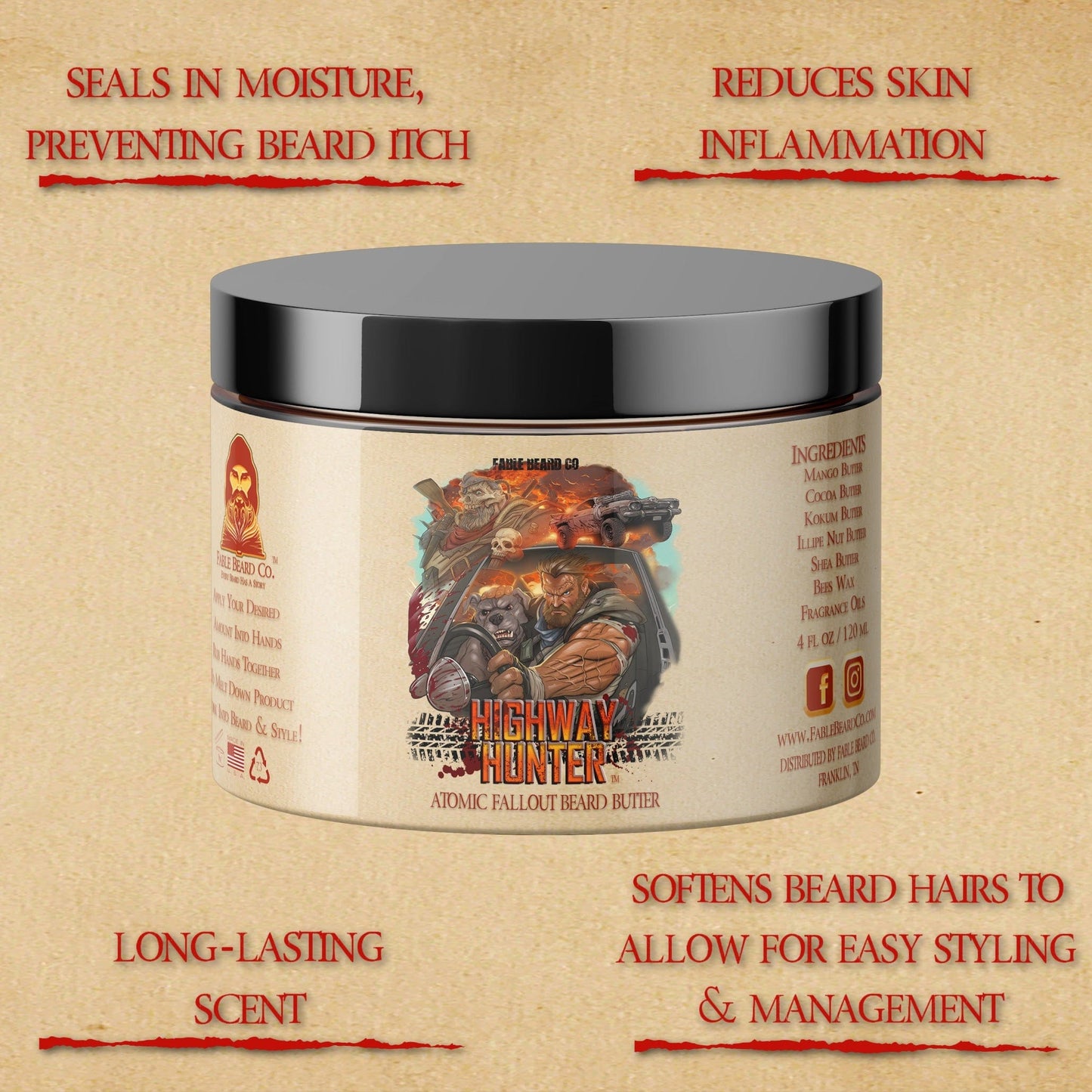 The Highway Hunter - Beard Butter - Warm Roasted Pumpkin, Sweet Vanilla Bean, Rich Spiced Cinnamon, and Creamy Toasted Marshmallow