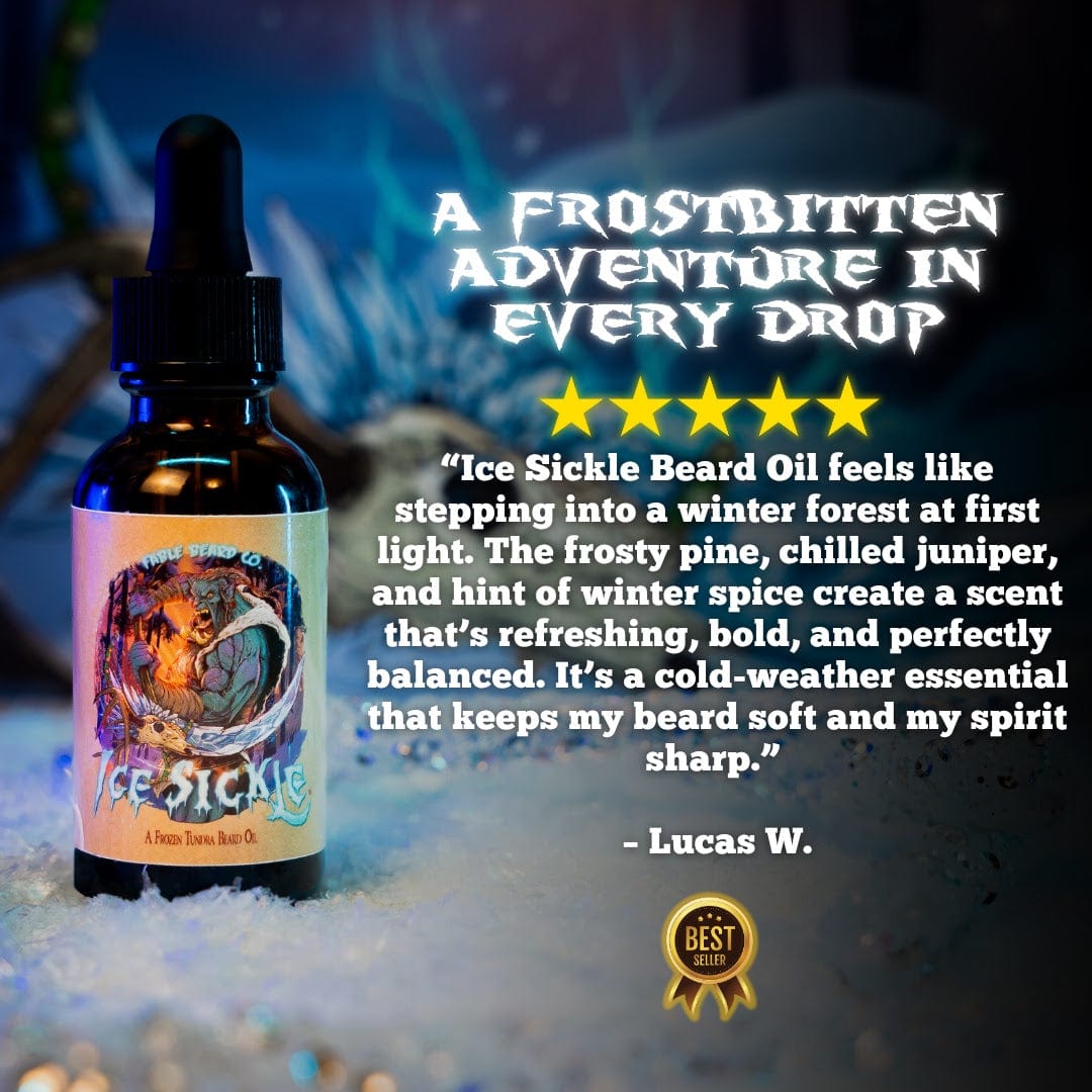 Ice Sickle - Beard Oil - Frosty Pine Sap, Chilled Juniper, Winter Spices