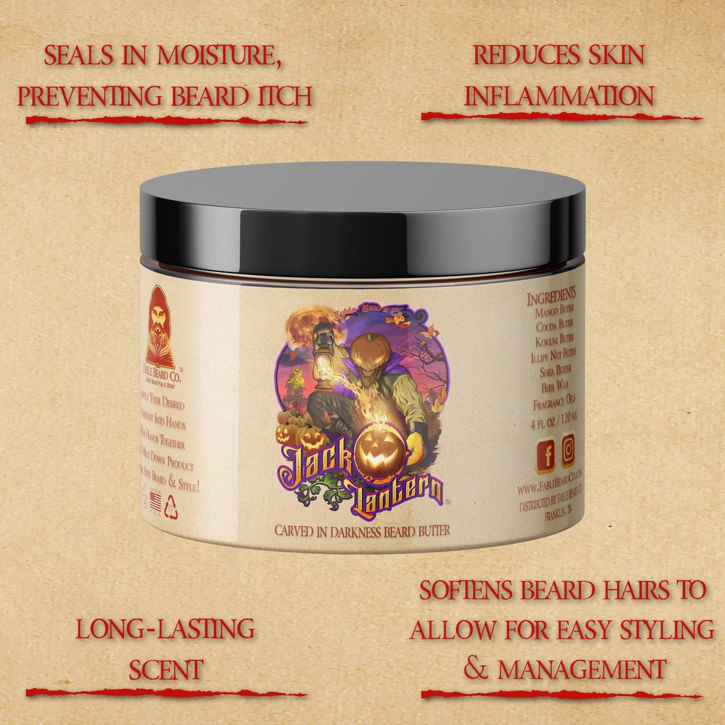 Jack-O-Lantern - Beard Oil & Butter Kit - Sugared Pecans, Pumpkin Muffins, Dark Roast Coffee