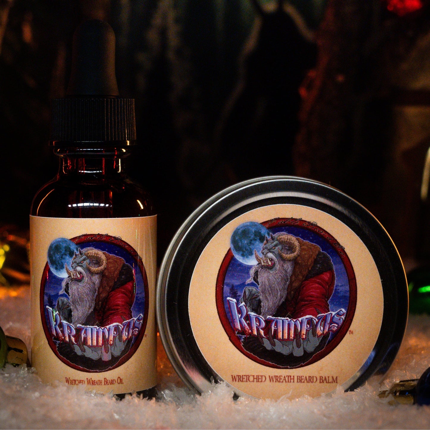 Krampus - Beard Oil & Balm Kit - Evergreen Wreath, Pine Boughs, and Spiced Apples