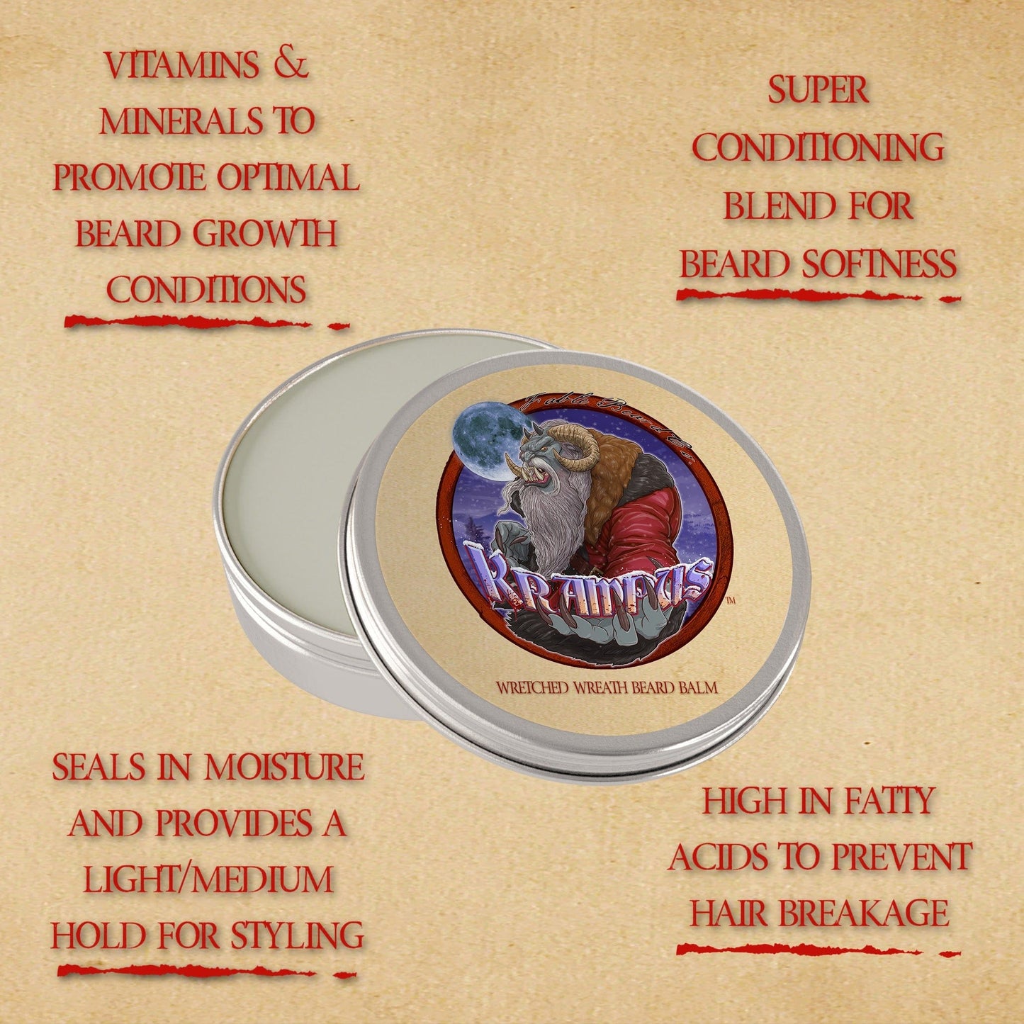 Krampus - Beard Balm - Evergreen Wreath, Pine Boughs, and Spiced Apples