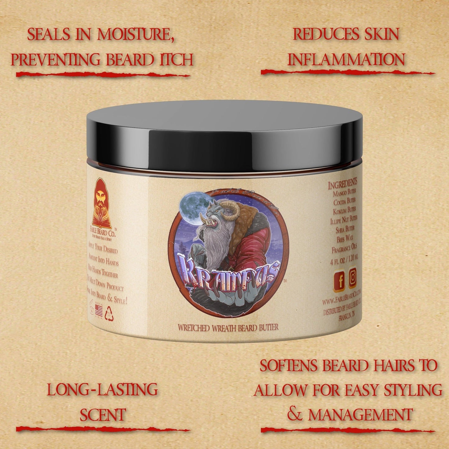 Krampus - Beard Oil & Butter Kit - Evergreen Wreath, Pine Boughs, and Spiced Apples