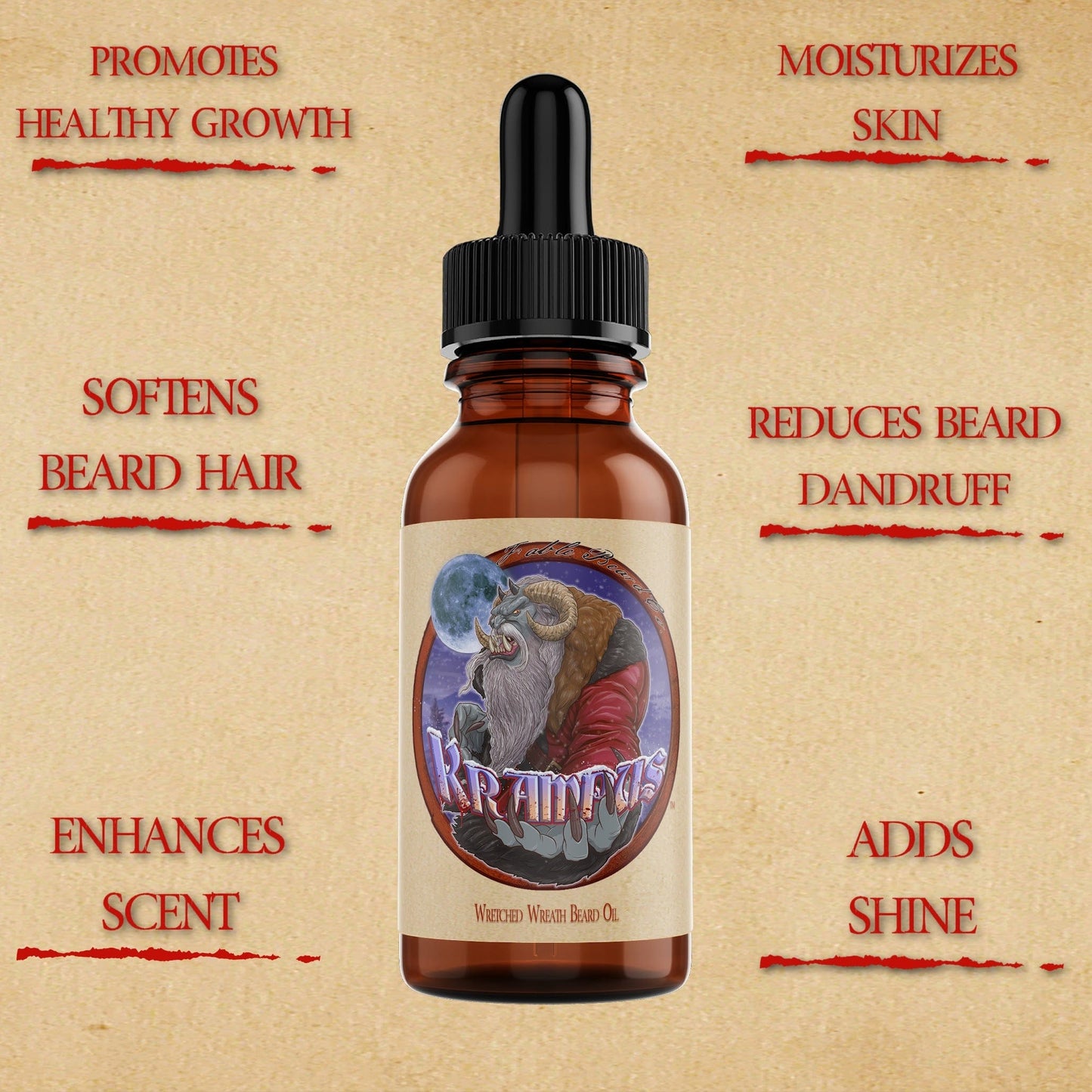 Krampus - Beard Oil - Evergreen Wreath, Pine Boughs, and Spiced Apples