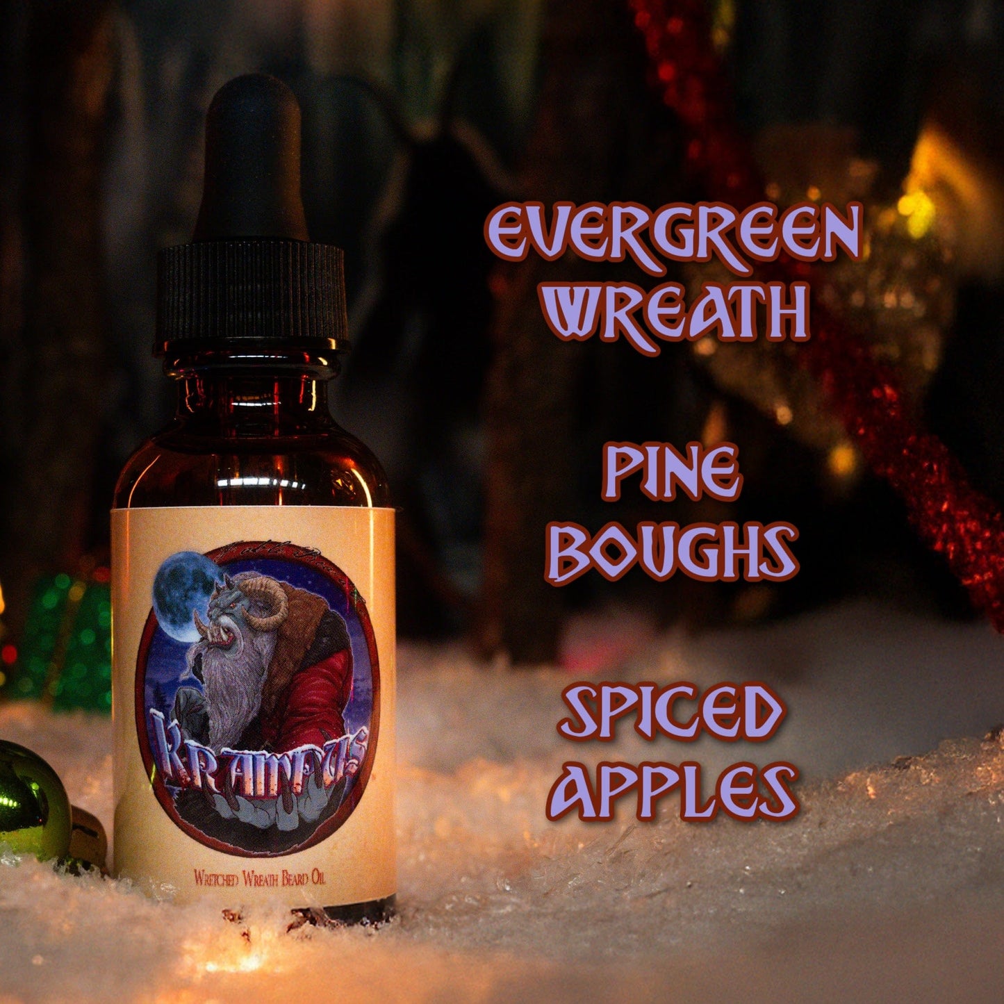 Krampus - Beard Oil - Evergreen Wreath, Pine Boughs, and Spiced Apples