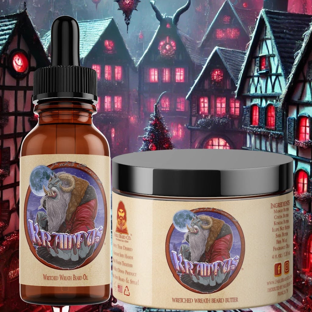 Krampus - Beard Oil & Butter Kit - Evergreen Wreath, Pine Boughs, and Spiced Apples