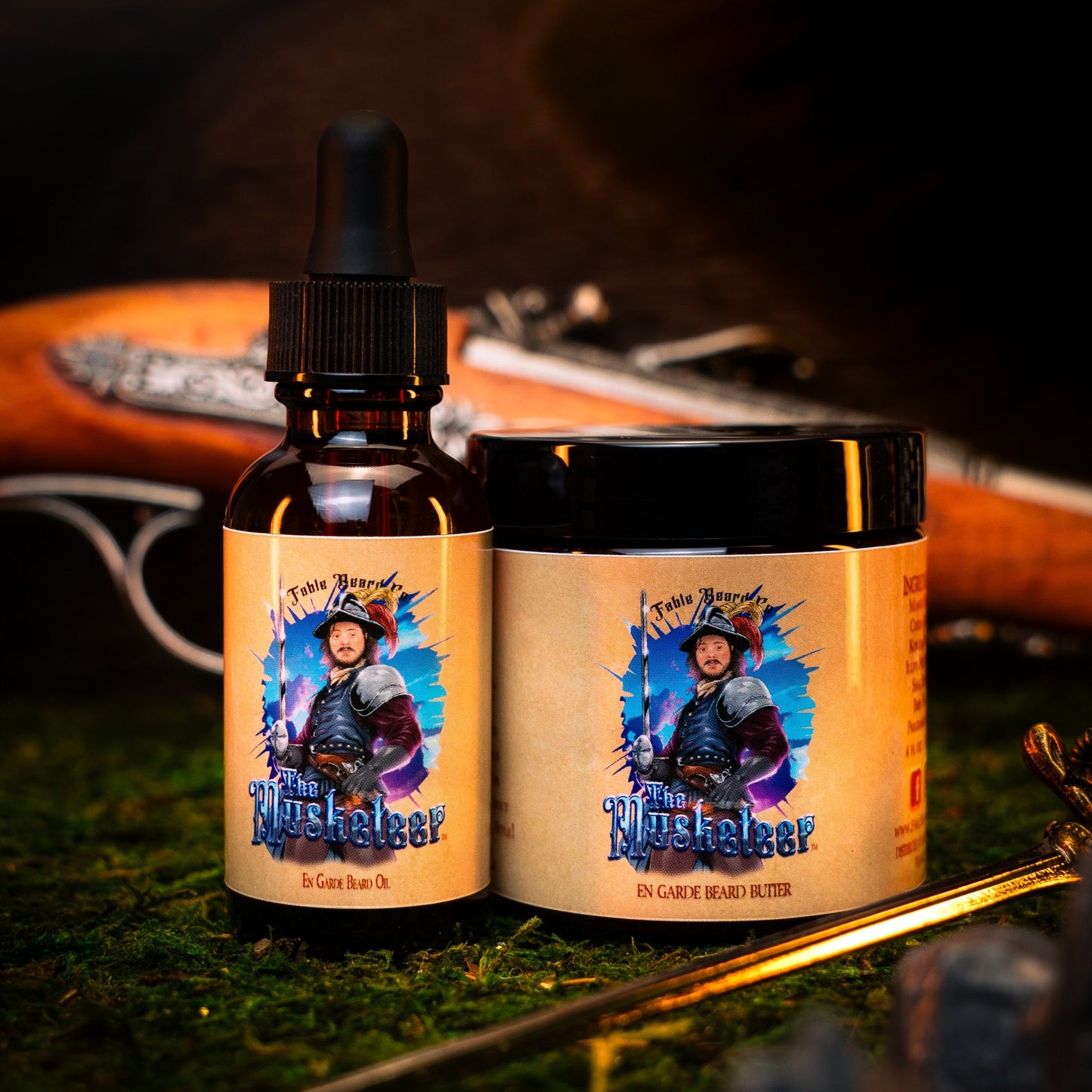 The Musketeer - Beard Oil & Butter Kit - Valiant Dark Walnut, Roguish Cognac, Smoldering Gunpowder