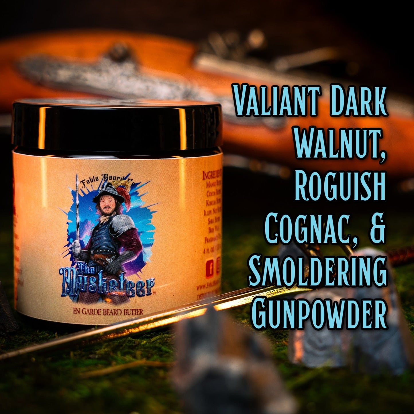 The Musketeer - Beard Butter - Valiant Dark Walnut, Roguish Cognac, Smoldering Gunpowder