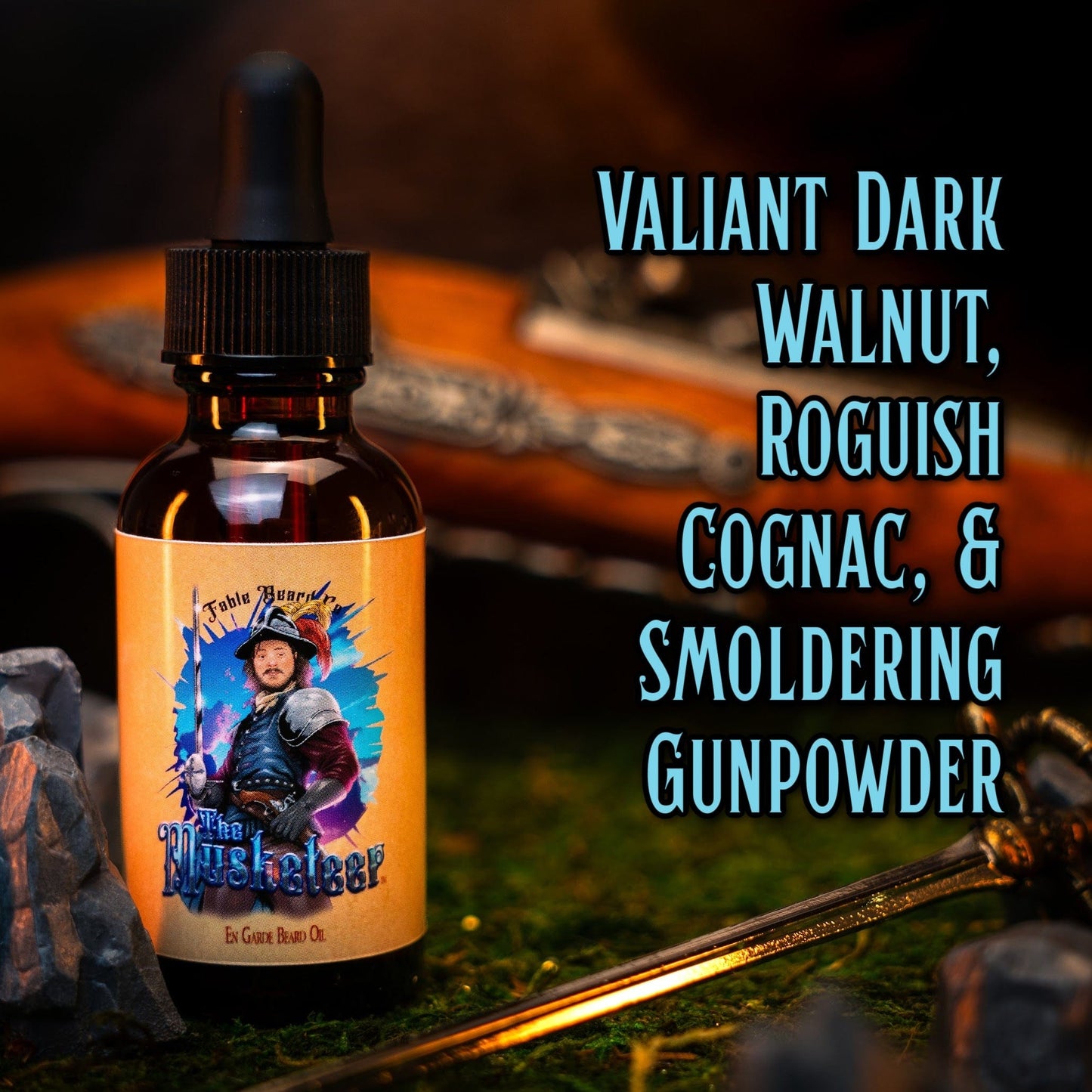 The Musketeer - Beard Oil - Valiant Dark Walnut, Roguish Cognac, Smoldering Gunpowder