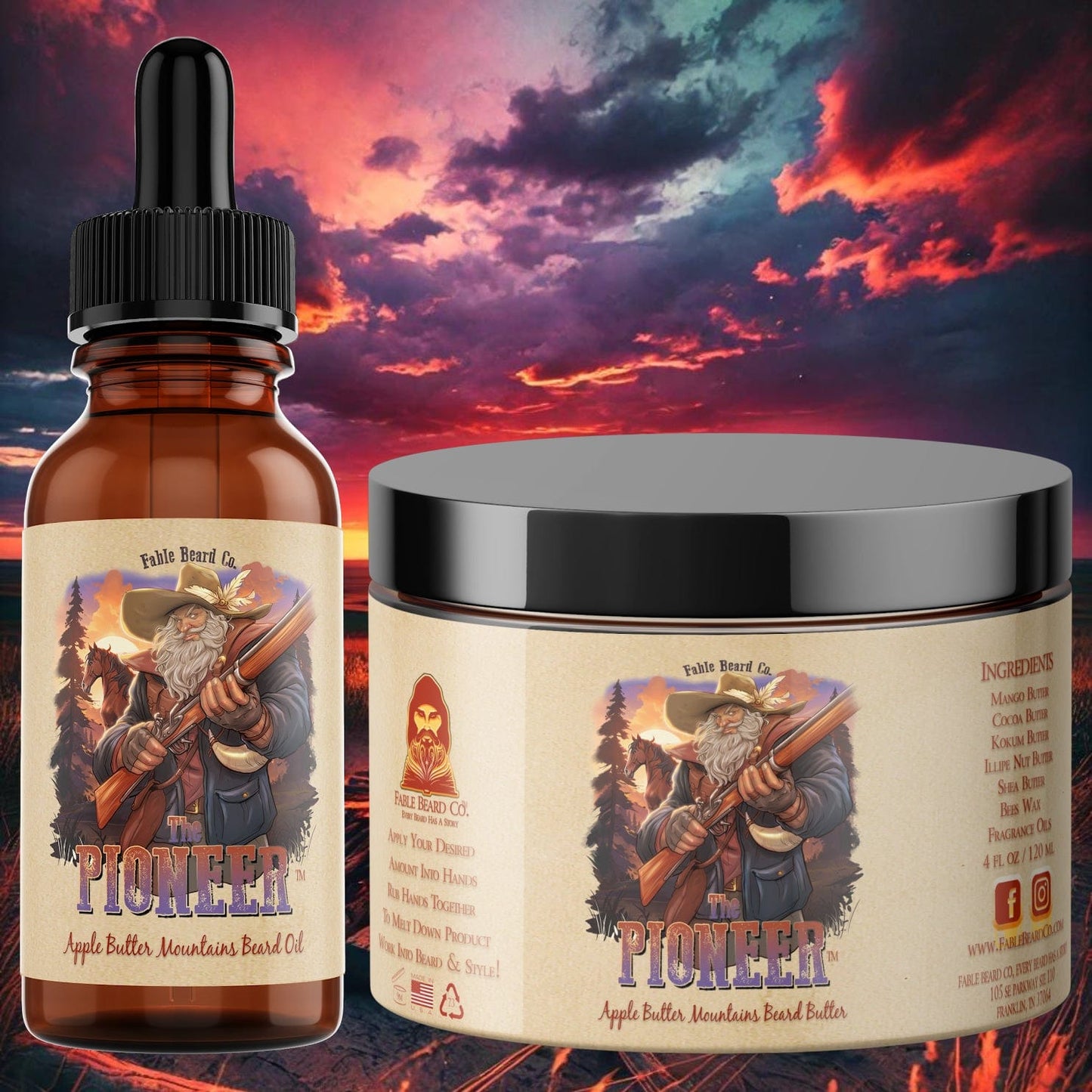 The Pioneer - Beard Oil & Butter Kit - Apple Butter, Toasted Marshmallow, and Vanilla Liquor