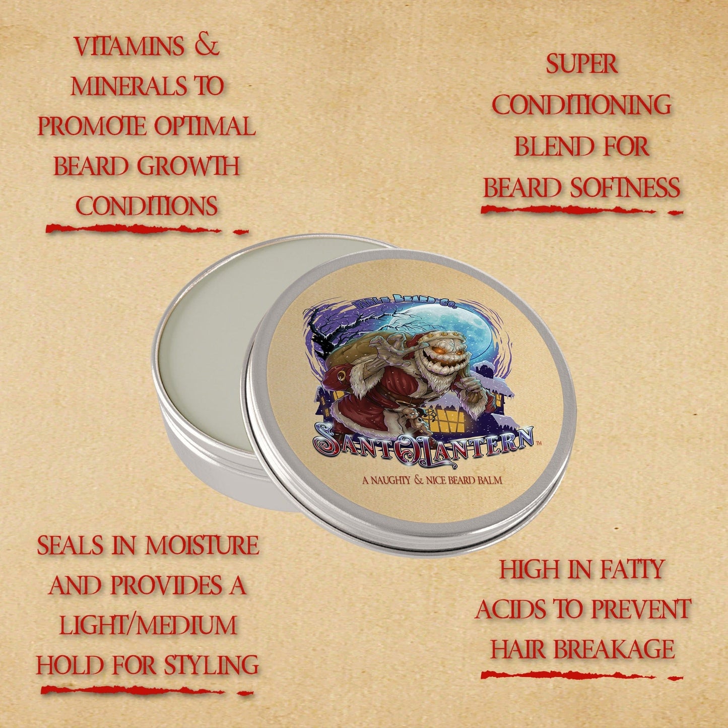 Sant-O-Lantern - Beard Balm - Christmas Pine, Cold Winter Night, Sneaky Pomegranate, & Spooky Holiday Wreath