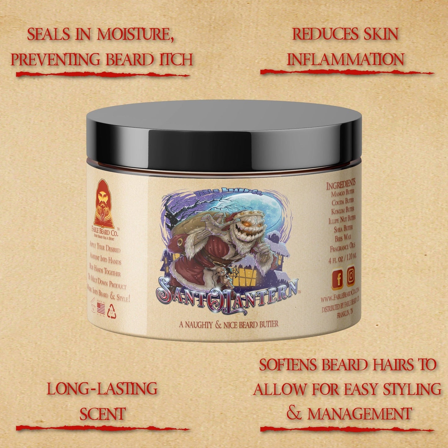 Sant-O-Lantern - Beard Butter - Christmas Pine, Cold Winter Night, Sneaky Pomegranate, & Spooky Holiday Wreath