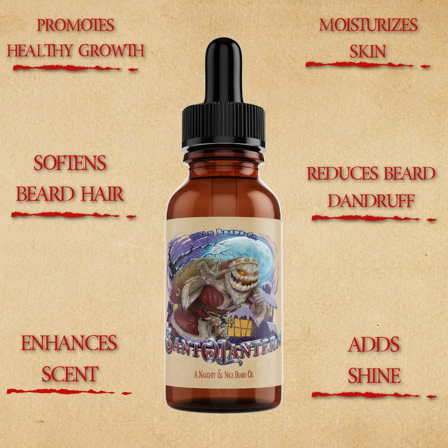 Sant-O-Lantern - Beard Oil - Christmas Pine, Cold Winter Night, Sneaky Pomegranate, & Spooky Holiday Wreath