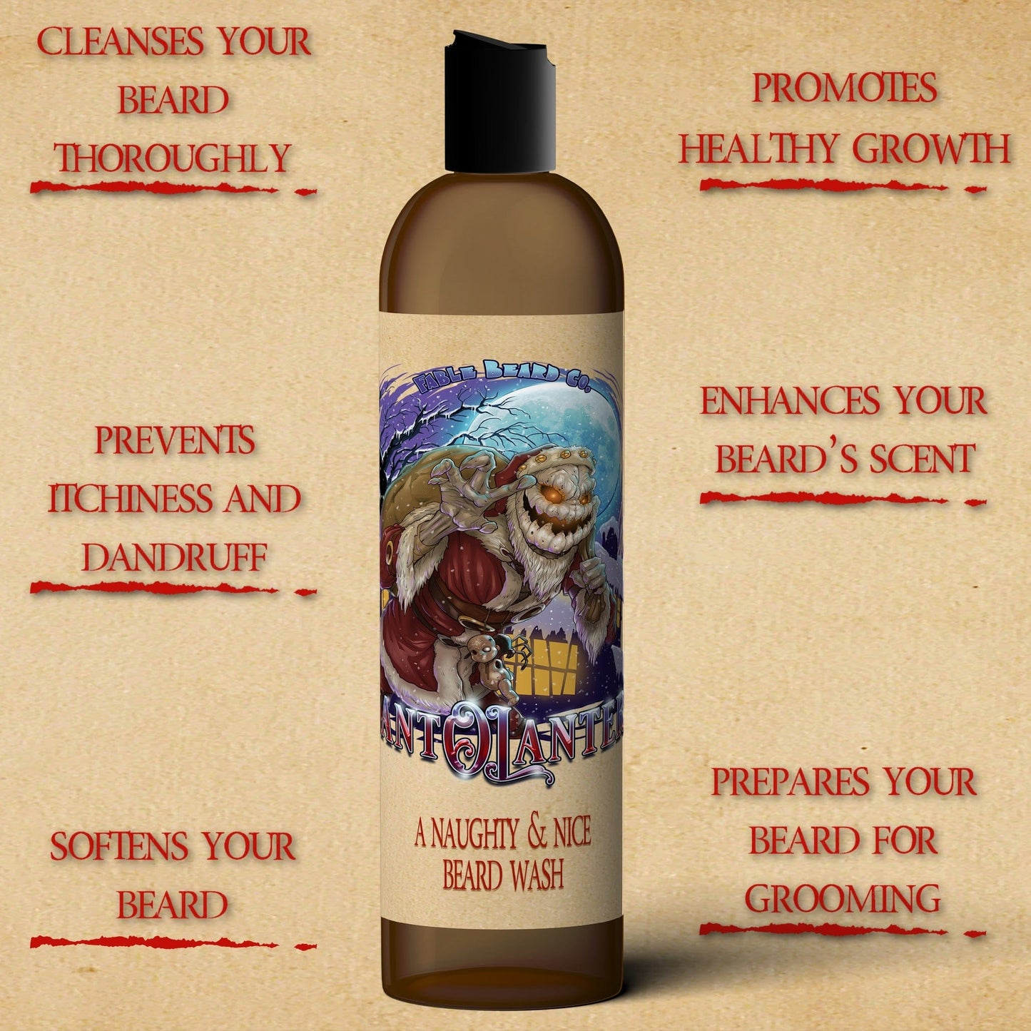 Sant-O-Lantern - Beard Wash - Christmas Pine, Cold Winter Night, Sneaky Pomegranate, & Spooky Holiday Wreath