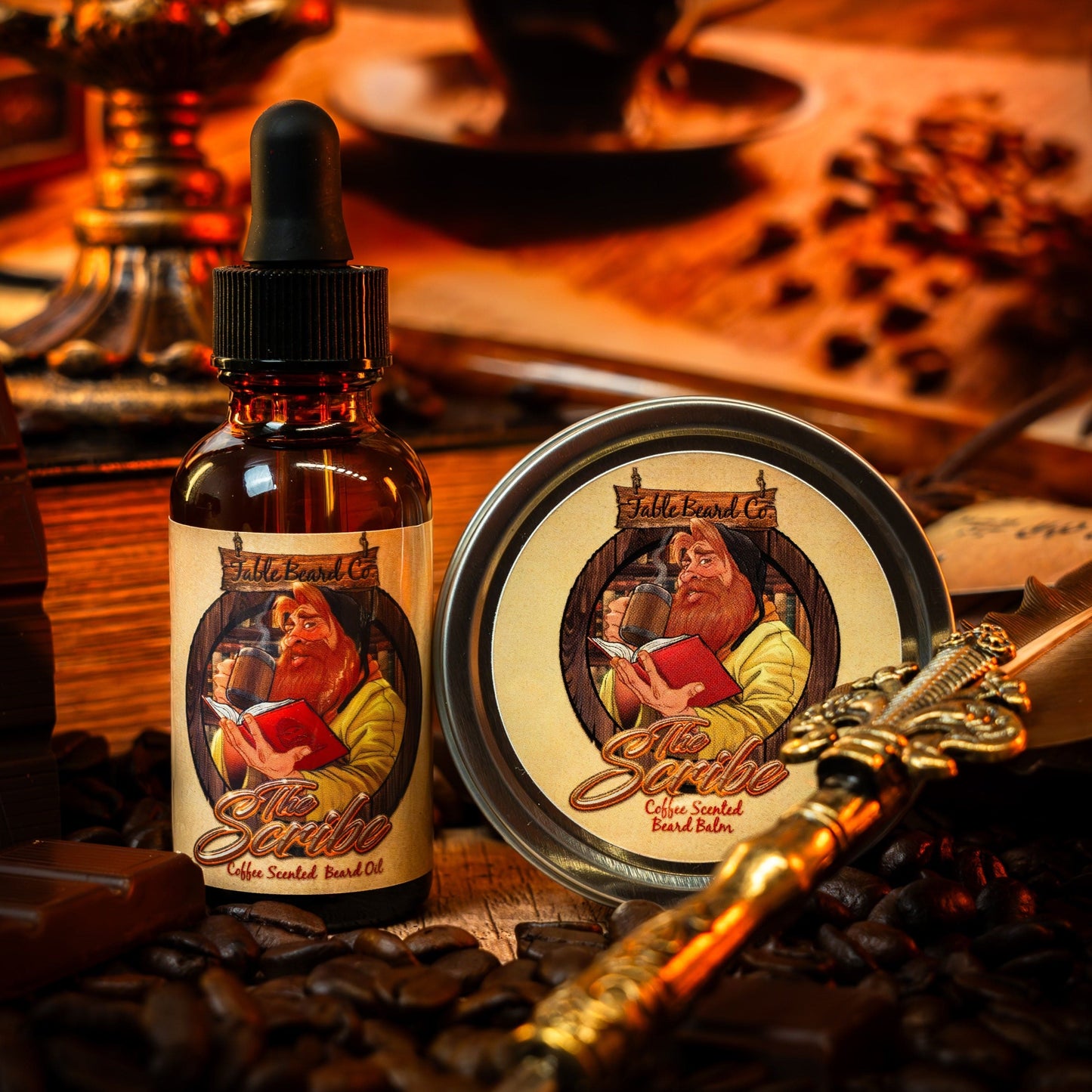 The Scribe - Beard Oil & Balm Kit - Coffee Beans, Dark Chocolate, Dark Espresso, Frothy Latte