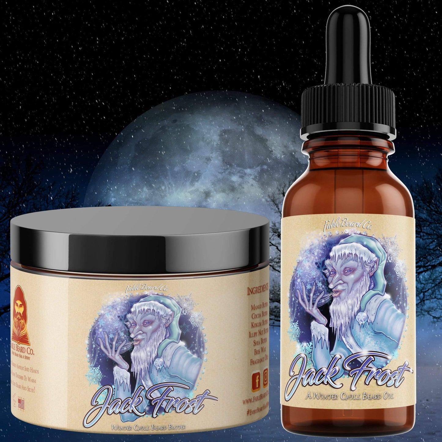 Fable Beard Co Combo Kit 1oz Bottle & 4oz Tub Jack Frost - A Winter Chill Beard Oil & Butter Kit