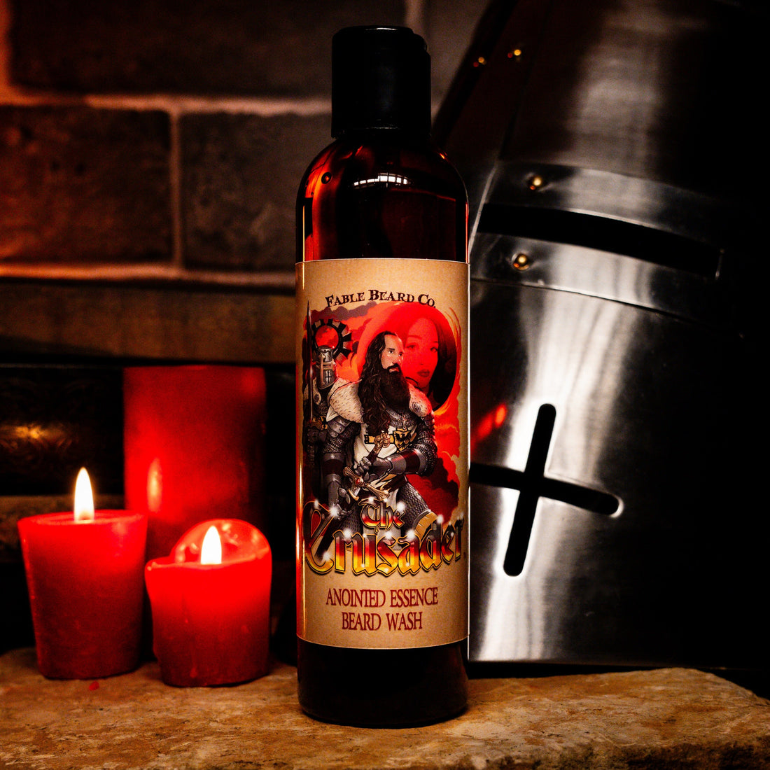 The Crusader sulfate-free natural beard wash bottle by Fable Beard Co