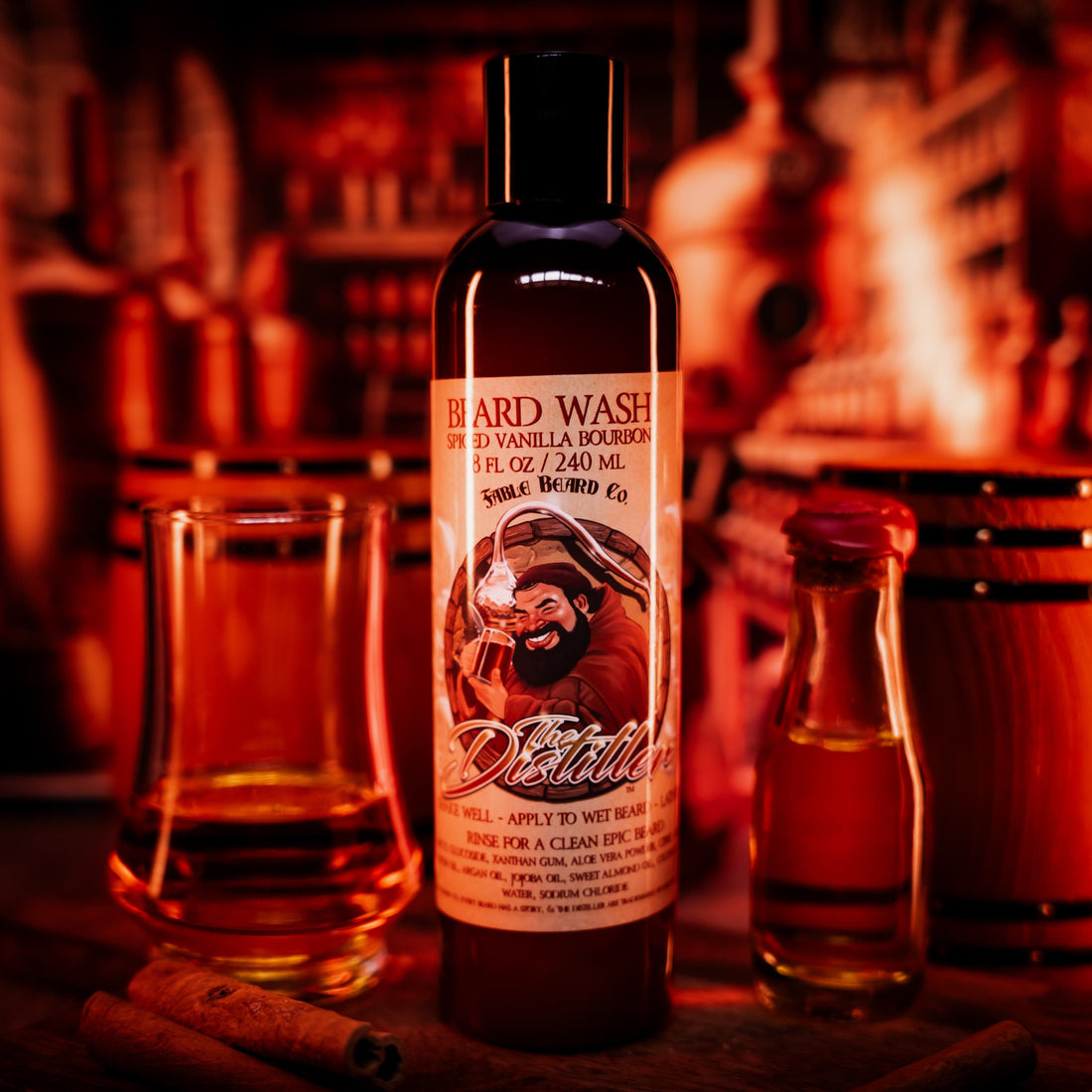 The Distiller beard wash by Fable Beard Co, an 8 oz bottle for a beard shampoo and conditioner routine