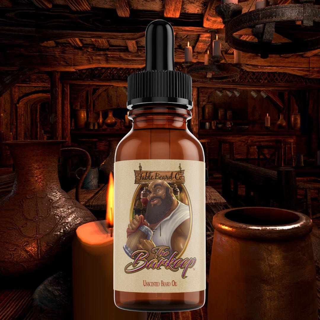 The Barkeep unscented beard oil bottle, a fragrance-free pick for beard care for sensitive skin