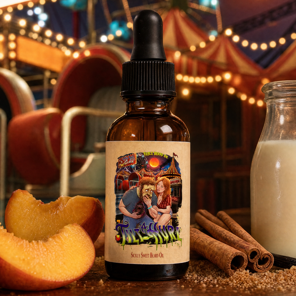 Tilt-A-Hurl - Beard Oil - Juicy Fair Peaches, Cinnamon Sugar Crumble, Vanilla Milk