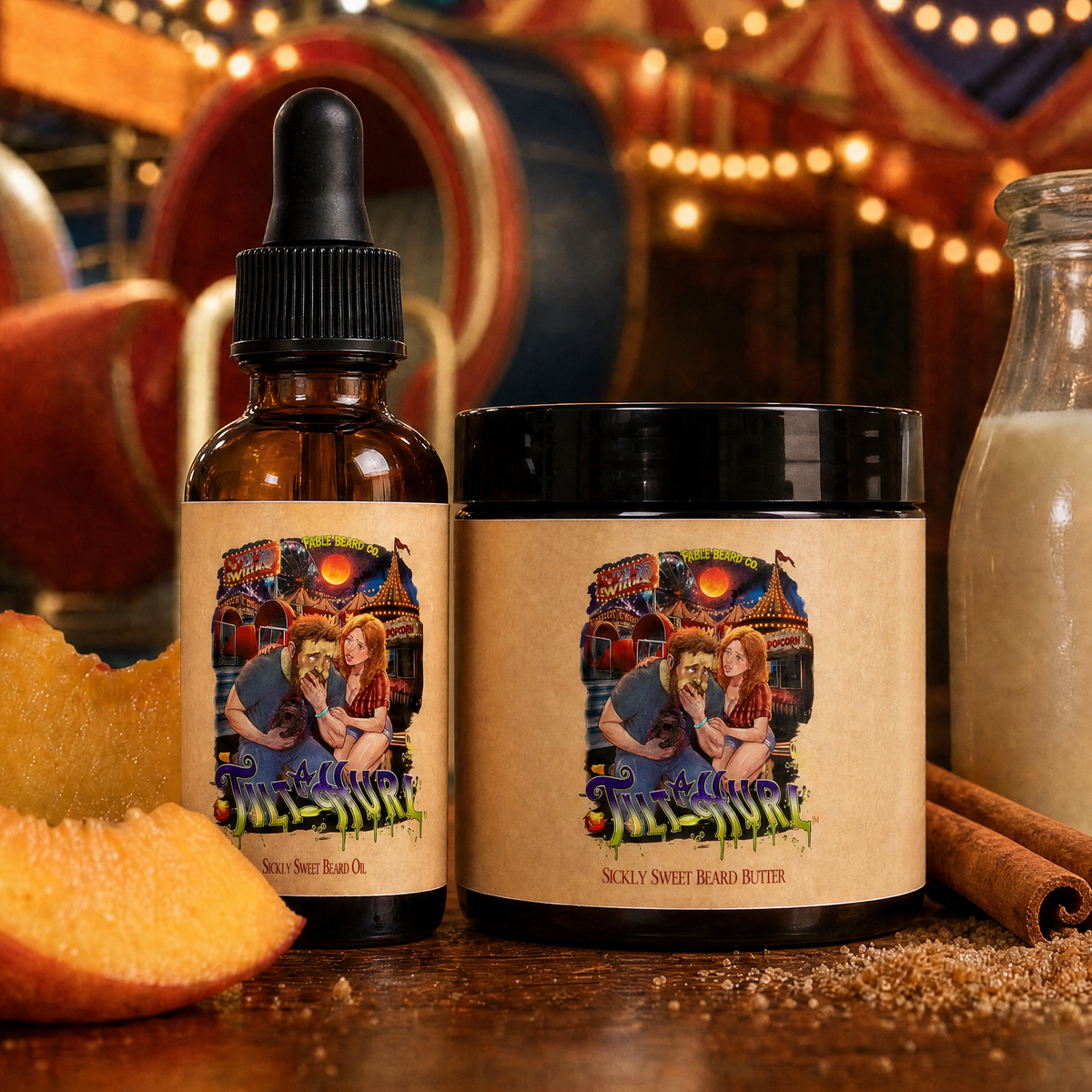 Tilt-A-Hurl - Beard Oil & Butter Kit - Juicy Fair Peaches, Cinnamon Sugar Crumble, Vanilla Milk