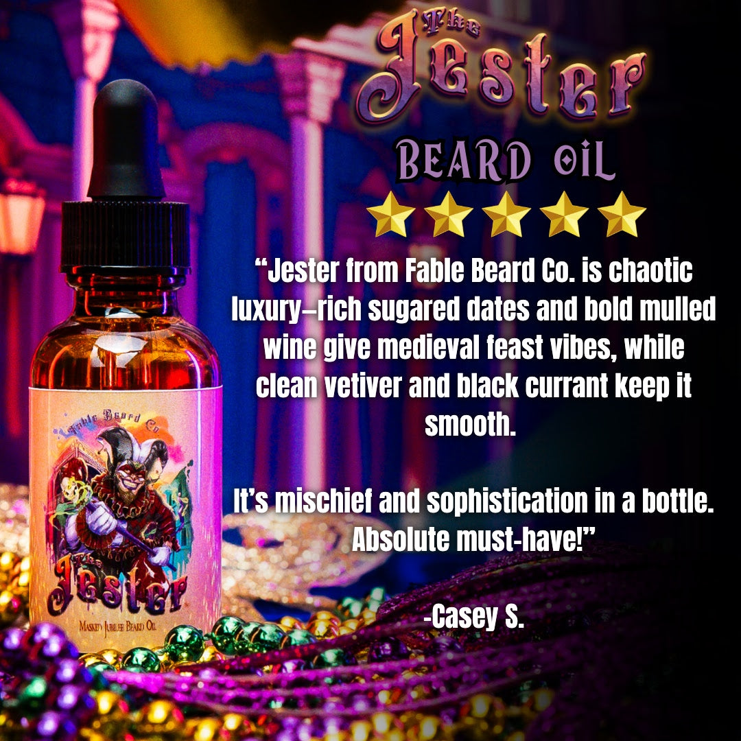 The Jester - Beard Oil - Sugared Dates, Mulled Wine, Clean Vetiver, Black Currant