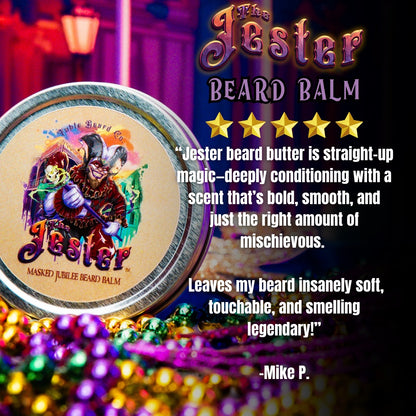 The Jester - Beard Balm - Sugared Dates, Mulled Wine, Clean Vetiver, Black Currant