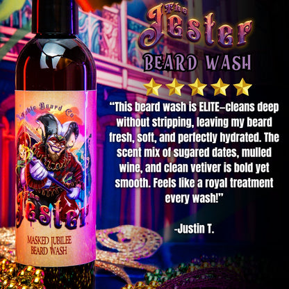 The Jester - Beard Wash - Sugared Dates, Mulled Wine, Clean Vetiver, Black Currant