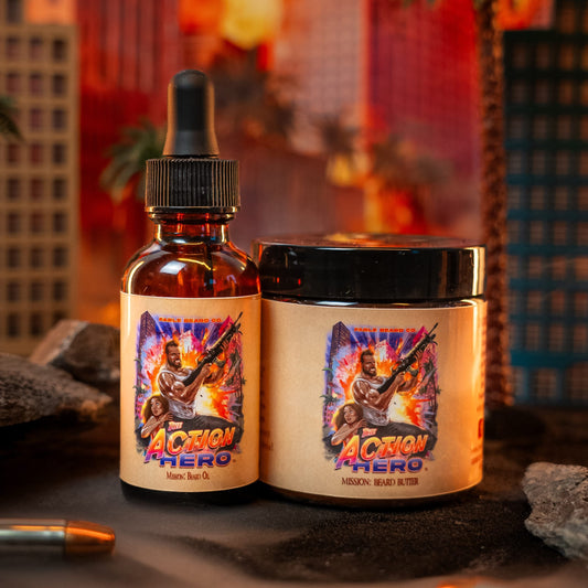 The Action Hero - Beard Oil & Butter Kit - Musky Cedarwood, Warm Caraway, Velvety Apricot