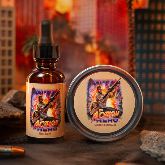 The Action Hero- Beard Oil & Balm Kit - Musky Cedarwood, Warm Caraway, Velvety Apricot