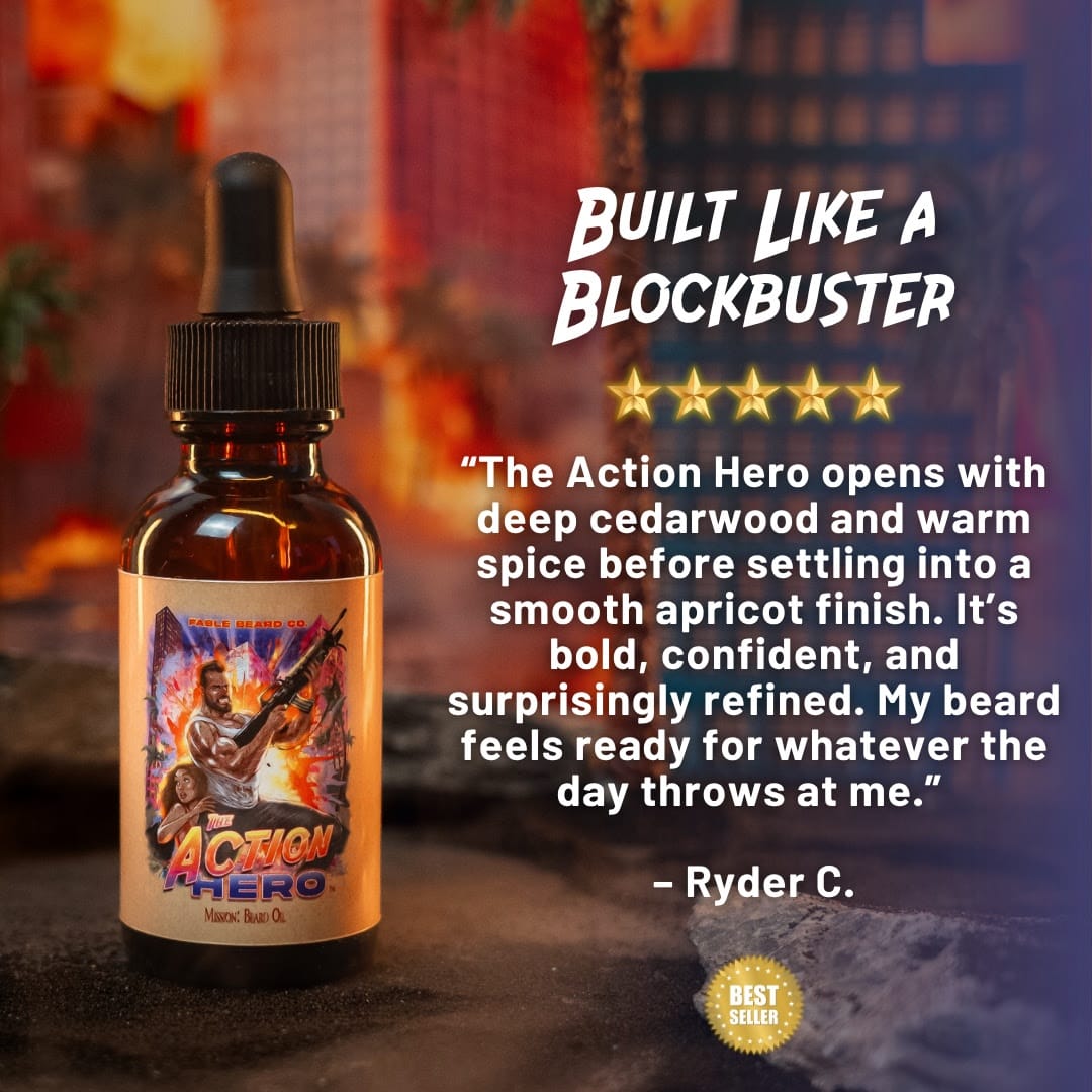 The Action Hero - Beard Oil - Musky Cedarwood, Warm Caraway, Velvety Apricot