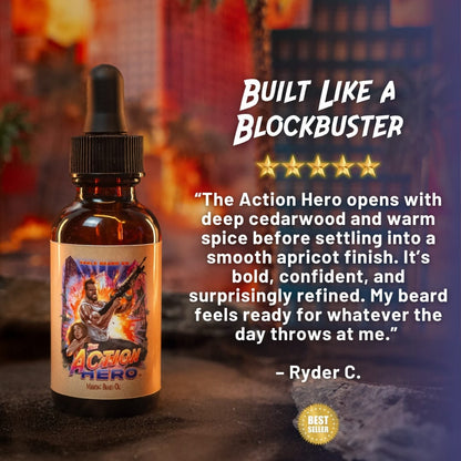 The Action Hero - Beard Oil - Musky Cedarwood, Warm Caraway, Velvety Apricot