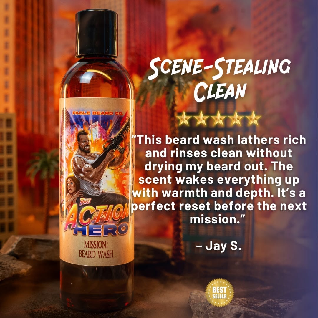 The Action Hero - Beard Wash - Musky Cedarwood, Warm Caraway, Velvety Apricot