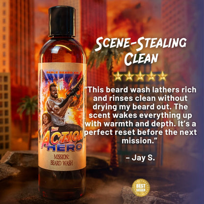 The Action Hero - Beard Wash - Musky Cedarwood, Warm Caraway, Velvety Apricot