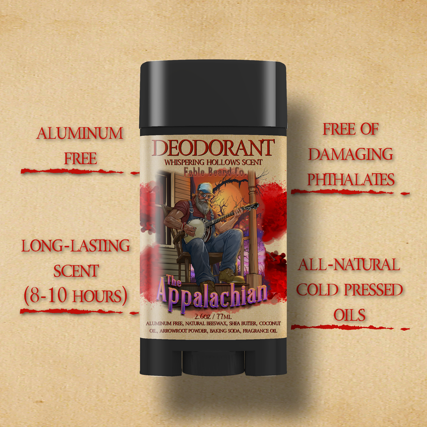 The Appalachian - Deodorant - Homestead Honey Cream, Black Mountain Coffee, Rustic Maple Leaf