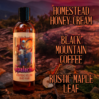 The Appalachian - Beard Wash - Homestead Honey Cream, Black Mountain Coffee, Rustic Maple Leaf