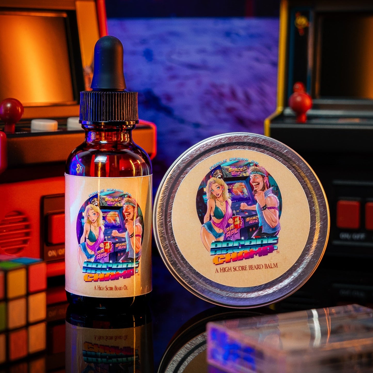 Arcade Champ - Beard Oil & Balm Kit - Retro Cola, Charged Vanilla Citrus, Spiced Nutmeg