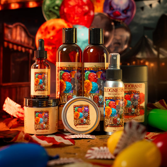 The Balloons Ultimate Bundle in Sinister Cherry Cola, Fizzy Popping Candy and Golden Caramel scent by Fable Beard Co.
