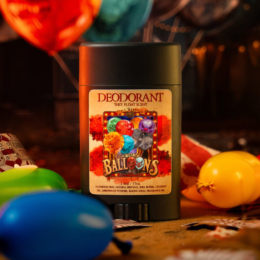 The Balloons natural deodorant in Sinister Cherry Cola, Fizzy Popping Candy and Golden Caramel scent by Fable Beard Co.