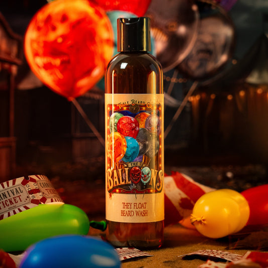 The Balloons beard wash in Sinister Cherry Cola, Fizzy Popping Candy and Golden Caramel scent by Fable Beard Co.