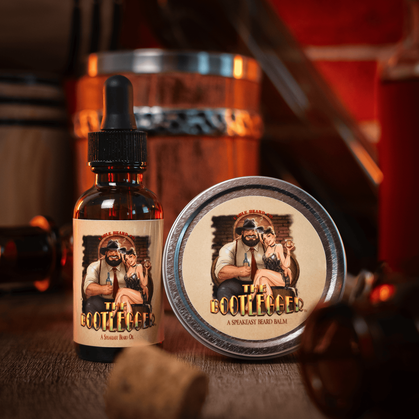 The Bootlegger - Beard Oil & Balm Kit - Oak Barrel Whiskey, Candied Lemon, Burnt Sugar