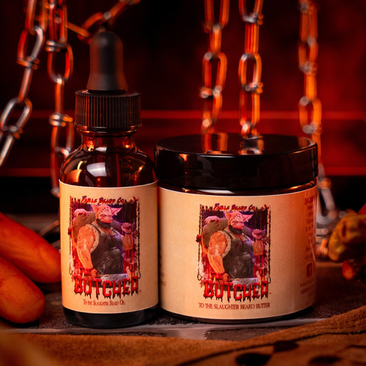 The Butcher - Beard Oil & Butter Kit - Warm Cocoa Butter, Black Cardamom, Old Tanned Leather