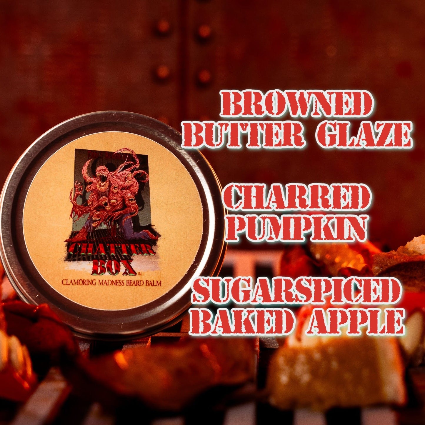 Chatterbox - Beard Balm - Browned Butter Glaze, Charred Pumpkin Sugar, Spiced Baked Apple