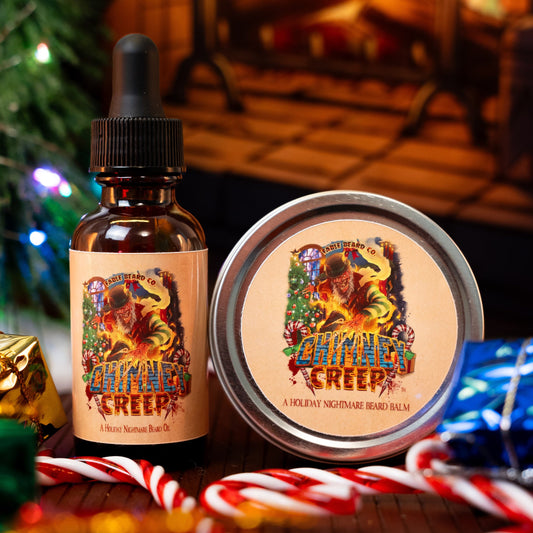 Chimney Creep - Beard Oil & Balm Kit - Smoldering Fireplace, Christmas Trees, Twisted Candy Cane